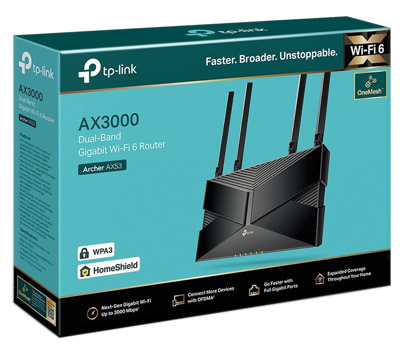 TP-Link Archer AX53 AX3000 router / Dual Band / 4x GLAN / 1x GWAN / 802.11a/b/g/n/ac/ax / WiFi 6
