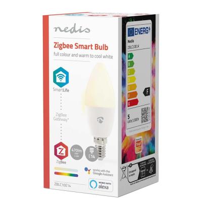 NEDIS chytrá LED žárovka/ Zigbee 3.0/ E14/ 9W/ 230V/ 470lm/ teplá až studená bíla/ 2700 - 6500K/ RGB/ stmívatelná