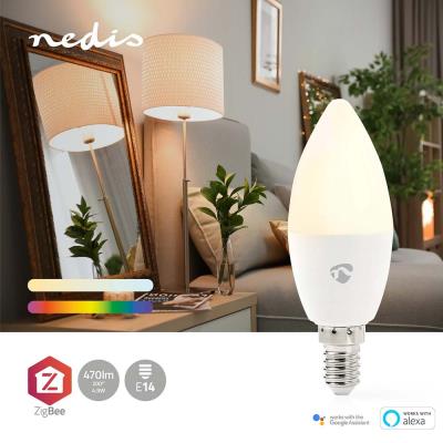 NEDIS chytrá LED žárovka/ Zigbee 3.0/ E14/ 9W/ 230V/ 470lm/ teplá až studená bíla/ 2700 - 6500K/ RGB/ stmívatelná