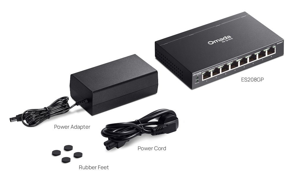 TP-Link ES208GP, Omada 8-Port Gigabit Easy Managed Switch, 8x GLAN PoE+, 64W PoE budget