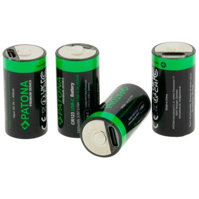 POŠKOZENÝ OBAL - PATONA nabíjecí baterie CR123A Li-lon 800mAh 3,7V s USB-C nabíjením, 4ks v balení