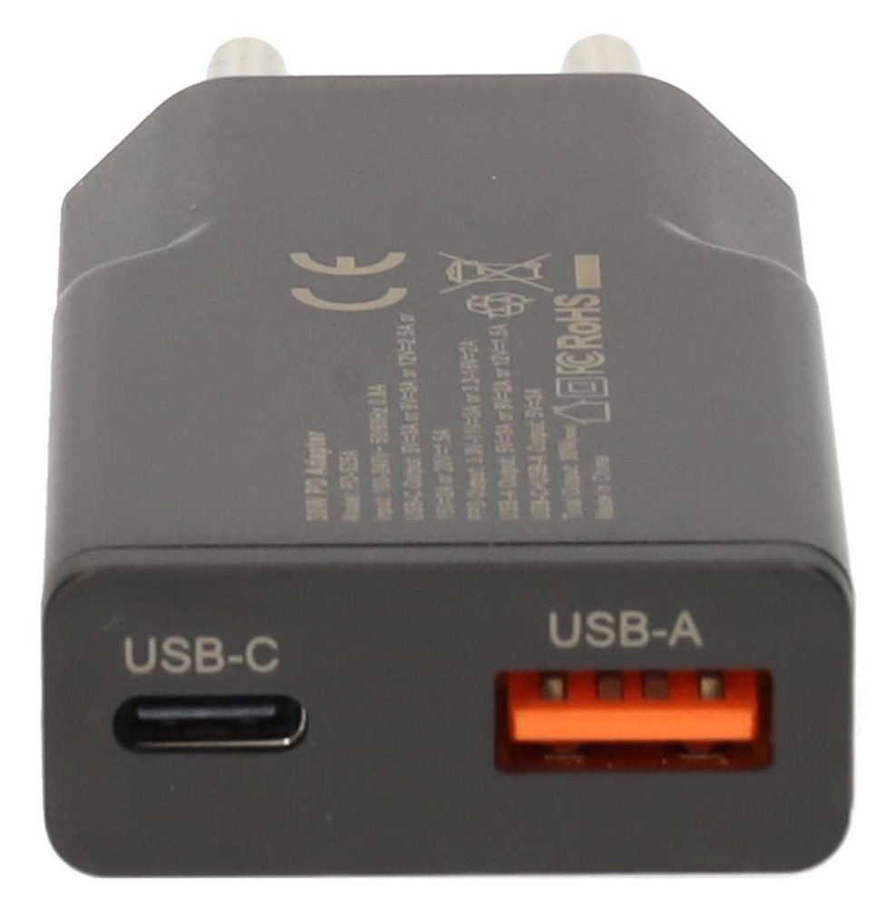 NEDIS síťová nabíječka/ 20 W/ PD 3.0/ rychlé nabíjení/ 1.5 / 2.0 / 2.22 / 3.0 A/ USB-A/ USB-C/ černá/ kabel 1,5m