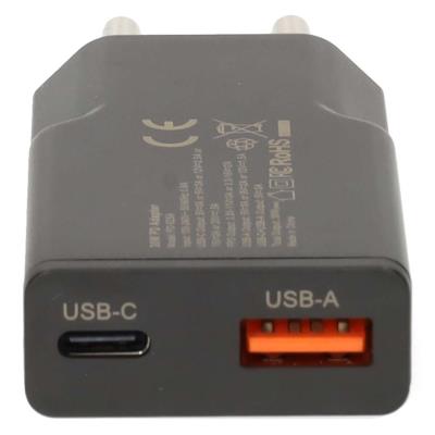 NEDIS síťová nabíječka/ 30 W/ PD 3.0/ rychlé nabíjení/ 1.5 / 2.0 / 2.22 / 3.0 A/ USB-A/ USB-C/ černá/ kabel 1,5m