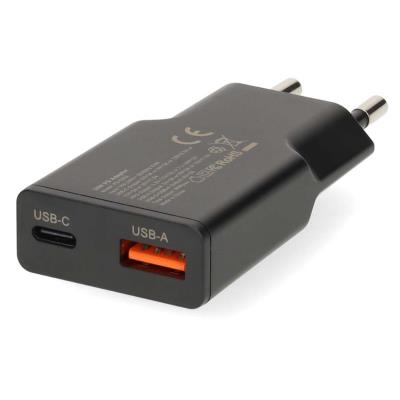 NEDIS síťová nabíječka/ 20 W/ PD 3.0/ rychlé nabíjení/ 1.5 / 2.0 / 2.22 / 3.0 A/ USB-A/ USB-C/ černá/ kabel 1,5m