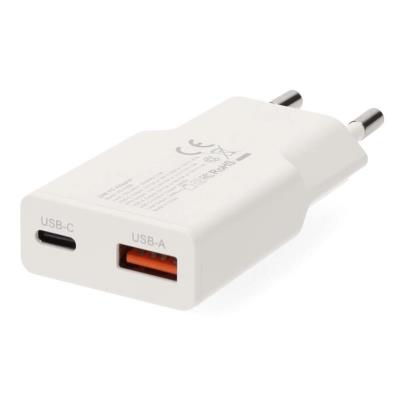 NEDIS síťová nabíječka/ 30 W/ PD 3.0/ rychlé nabíjení/ 1.5 / 2.0 / 2.22 / 3.0 A/ USB-A/ USB-C/ bílá/ kabel 1,5m