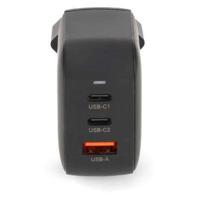 NEDIS síťová nabíječka/ 70 W/ PD 3.0/ rychlé nabíjení/ 1.5 / 2.25 / 2.5 / 3.0 / 3.5 A/ USB-A/ 2x USB-C/ černá