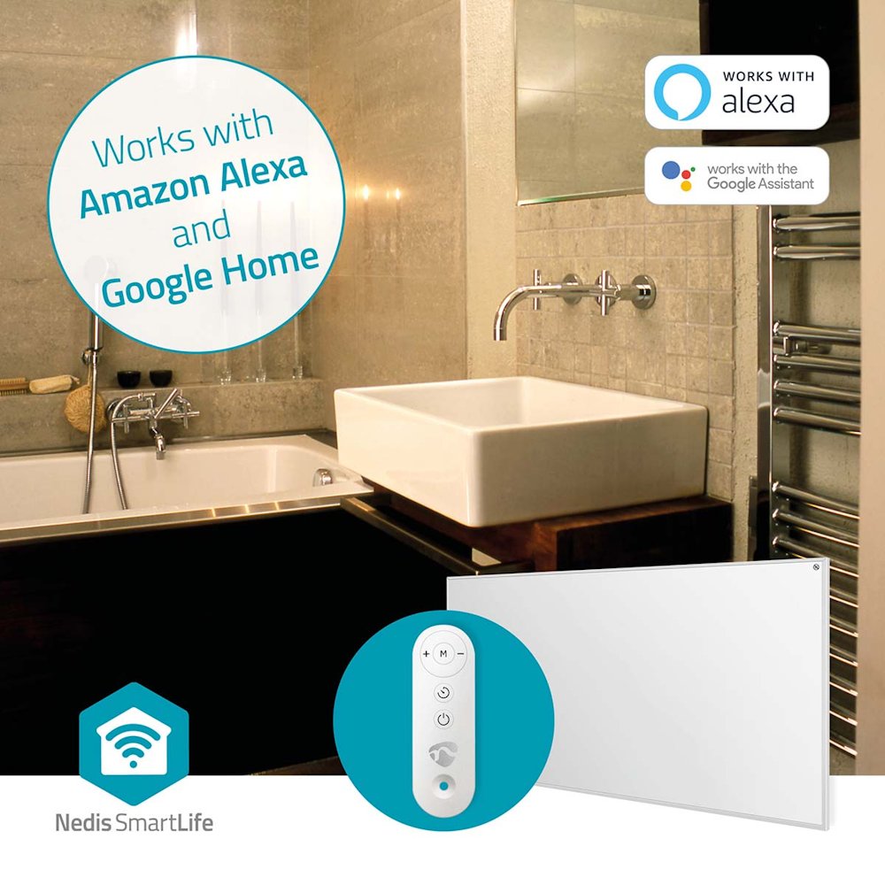 NEDIS Wi-Fi chytrý infračervený topný panel/ 700W/ 120 x 620 x 240 mm/ nastavení teploty/ termostat/ IP44/ DO/ bílý