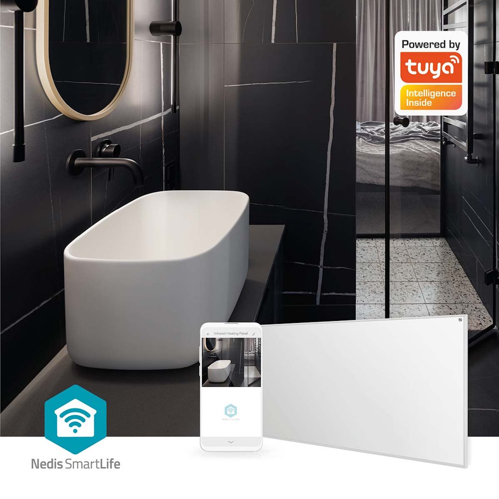 NEDIS Wi-Fi chytrý infračervený topný panel/ 700W/ 120 x 620 x 240 mm/ nastavení teploty/ termostat/ IP44/ DO/ bílý