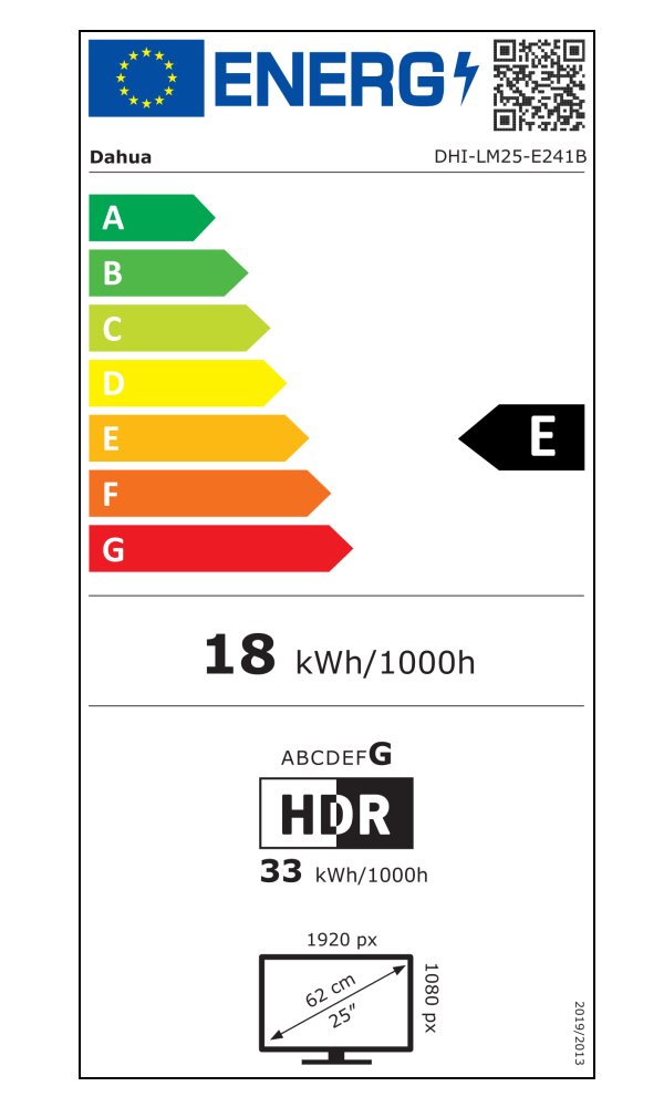 DAHUA 25" LED LM25-E241B/ herní/ IPS panel/ 1920x1080 (FHD)/ 1000:1/ 1ms/ 350 cd/m2/ HDMI/ DP/ VESA 100x100