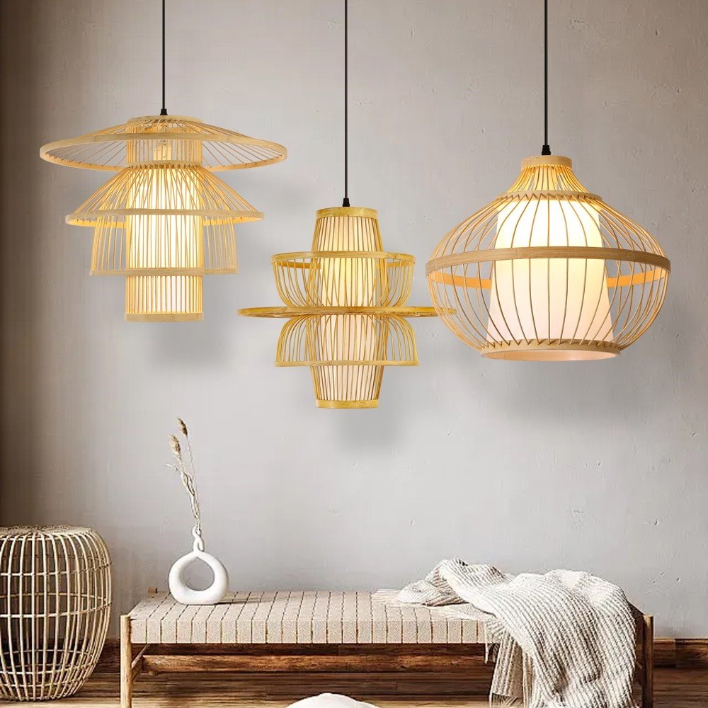 POŠKOZENÝ OBAL - IMMAX BOHO PINCHOS designové závěsné svítidlo, D45cm, E27, bambusové dřevo