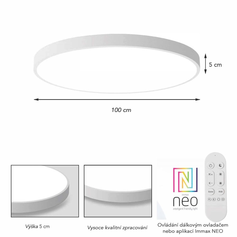 IMMAX NEO LITE SEMPLICI SMART stropní svítidlo, BEACON, 100cm, 128W, 9088lm, bílé, Wi-Fi, TUYA