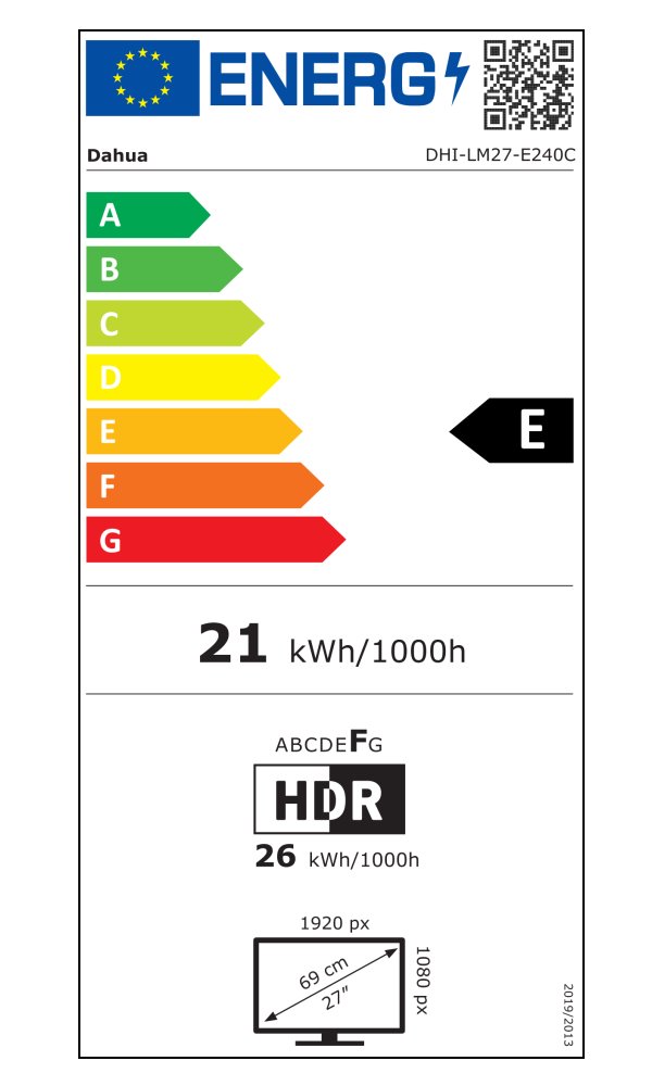 DAHUA 27" LED LM27-E240C/ herní/ VA panel/ 1920x1080 (FHD)/ 3000:1/ 1ms/ 350 cd/m2/ HDMI/ DP/ VESA 100x100