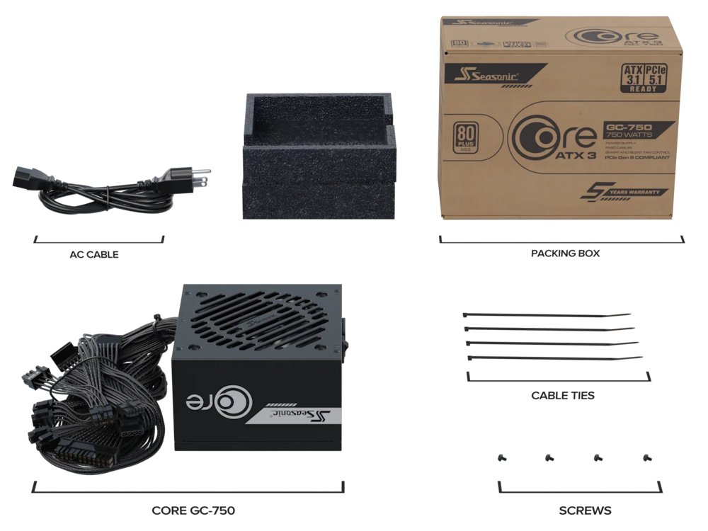 SEASONIC zdroj Core GC-750 / 750W / ATX3.1 / 120mm fan / 80PLUS Gold