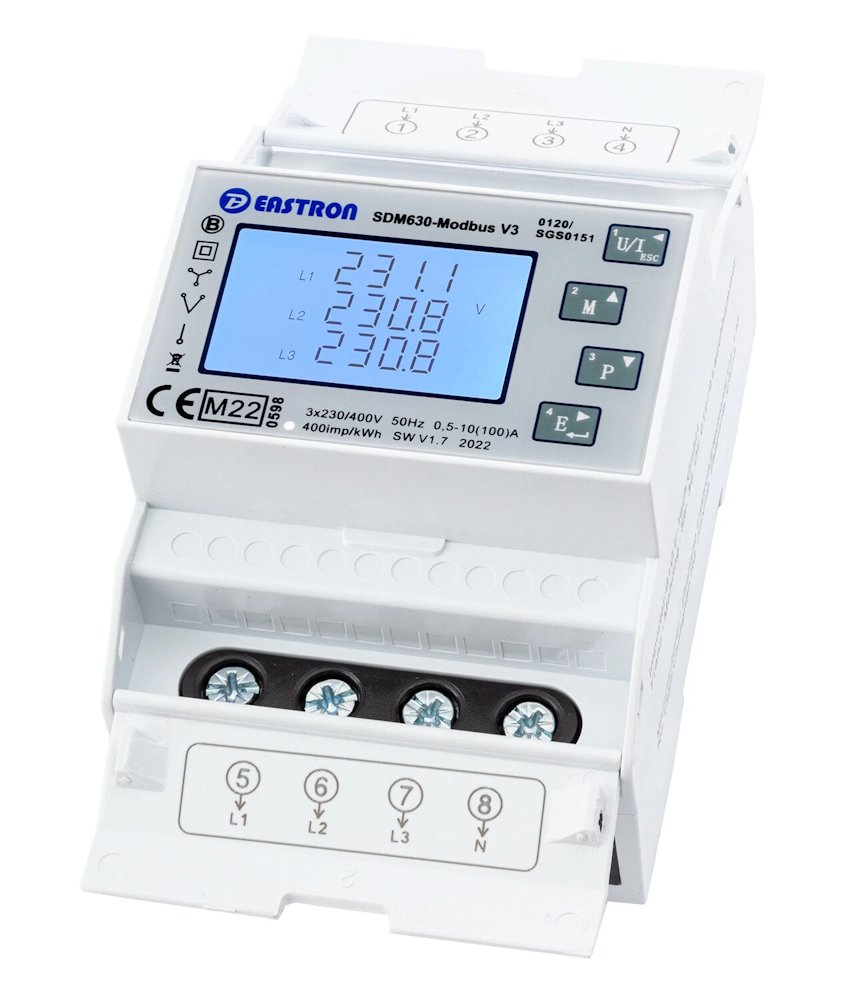 Eastron SDM630-MODBUS-MID V2, Modbus elektroměr, třífázový, 100A