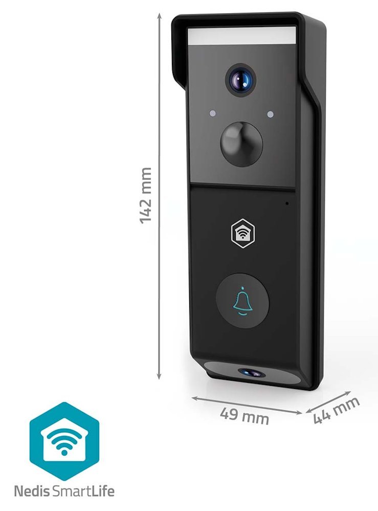 NEDIS Wi-Fi chytrý dveřní videotelefon/ 2x 1920x1080/ 4Mpix/ napájení z baterie/ IP54/ snímač pohybu/ noční vidění/ čern