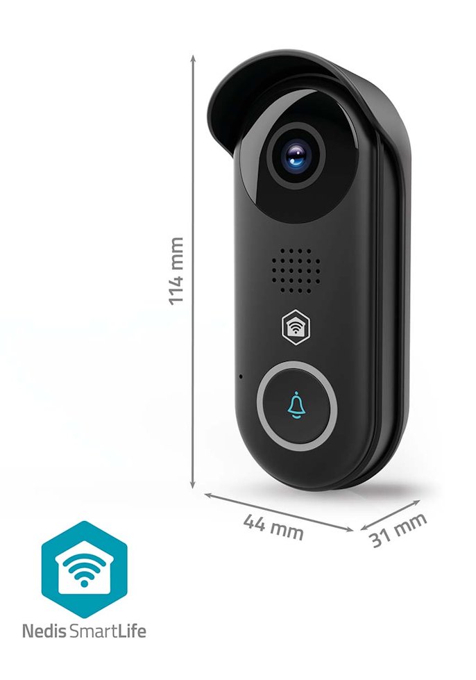 NEDIS Wi-Fi chytrý dveřní videotelefon/ 1920x1080/ 2Mpix/ IP54/ transformátor/ snímač pohybu/ noční vidění/ Onvif/ černý