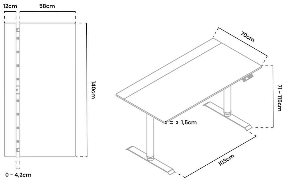AROZZI herní stůl ARENA NORDICO Dark Walnut/ motorizovaný/ barva deska ořech, nohy černé/ šíře 140cm/ výška 71-115 cm