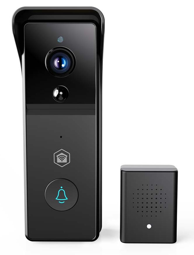 NEDIS Wi-Fi chytrý dveřní videotelefon/ 2304x1296 / 3Mpix/ napájení z baterie/ IP44/ snímač pohybu/ noční vidění/ černý