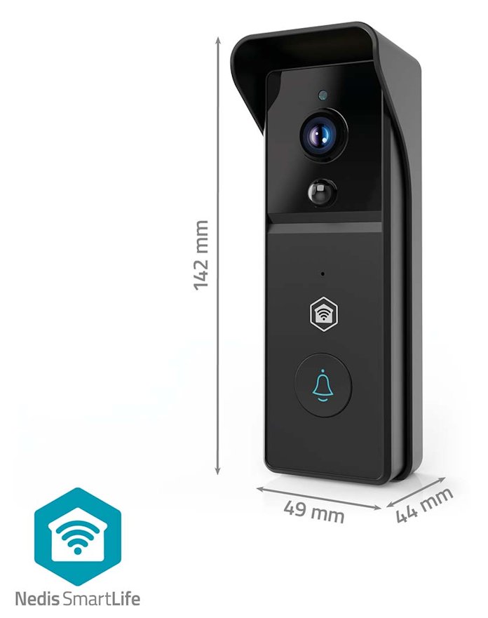 NEDIS Wi-Fi chytrý dveřní videotelefon/ 2304x1296 / 3Mpix/ napájení z baterie/ IP44/ snímač pohybu/ noční vidění/ černý