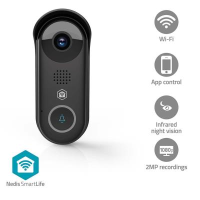 NEDIS Wi-Fi chytrý dveřní videotelefon/ 1920x1080/ 2Mpix/ IP54/ transformátor/ snímač pohybu/ noční vidění/ Onvif/ černý