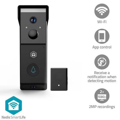 NEDIS Wi-Fi chytrý dveřní videotelefon/ 2x 1920x1080/ 4Mpix/ napájení z baterie/ IP54/ snímač pohybu/ noční vidění/ čern
