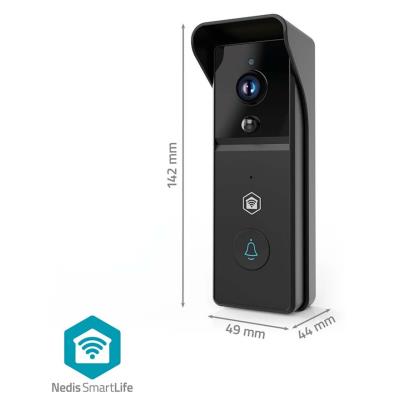 NEDIS Wi-Fi chytrý dveřní videotelefon/ 2304x1296 / 3Mpix/ napájení z baterie/ IP44/ snímač pohybu/ noční vidění/ černý
