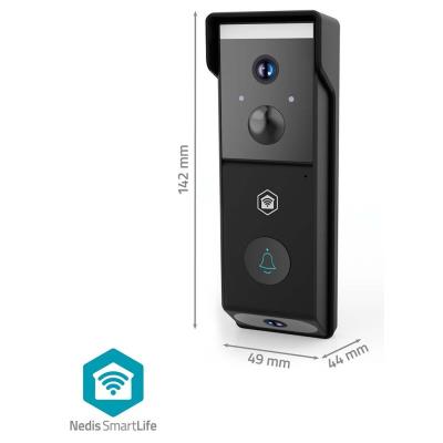 NEDIS Wi-Fi chytrý dveřní videotelefon/ 2x 1920x1080/ 4Mpix/ napájení z baterie/ IP54/ snímač pohybu/ noční vidění/ čern