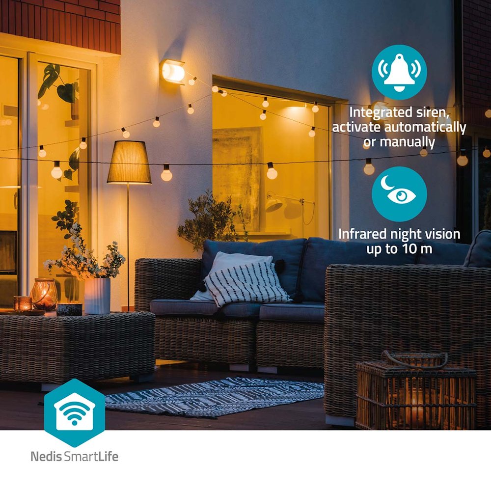 NEDIS IP kamera/ venkovní/ IP65/ Wi-Fi/ Reflektor/ 3Mpix/ 1296p/ Onvif/ detekce pohybu/ noční vidění 10m/ bílá