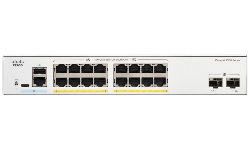 Cisco Catalyst 1300 16-port GE, Full PoE, 2x1G SFP