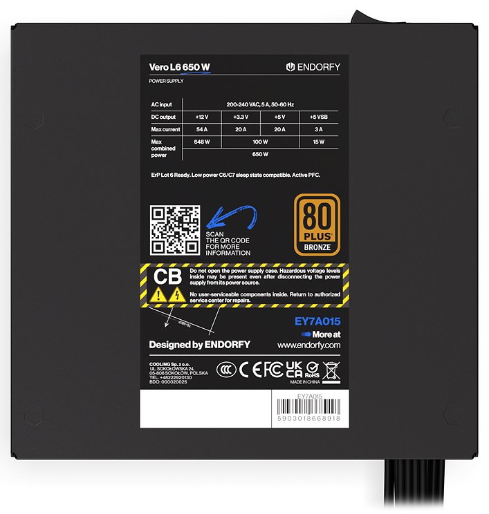 Endorfy zdroj Vero L6 Bronze 650W / ATX3.1 / 120mm / 80 Plus Bronze