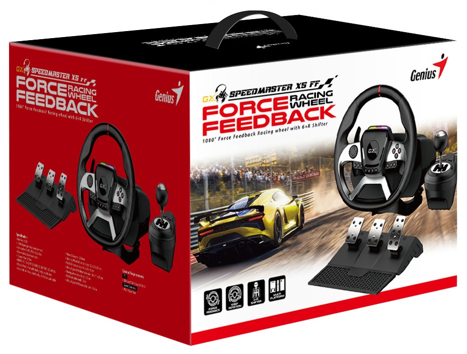GENIUS GX Gaming volant SpeedMaster X5 FF/drátový/ USB-C/1080° rotační a vibrační/pedály/řadící páka/ PC,PS4,XBOX One
