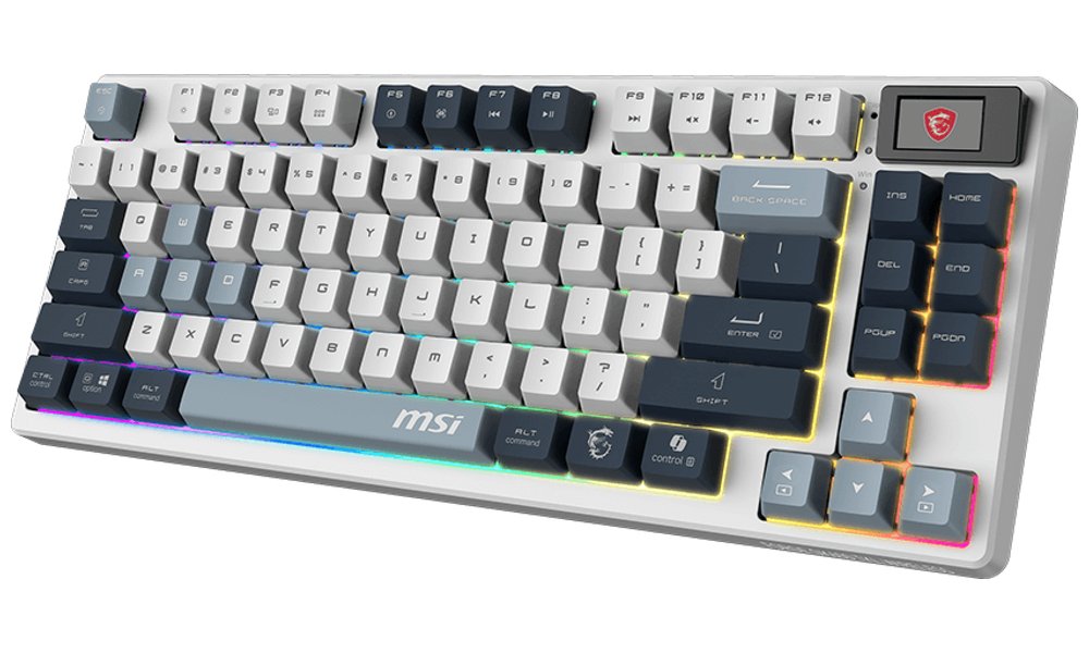 POŠKOZENÝ OBAL - MSI herní klávesnice FORGE GK600 TKL Sky/ bezdrátová 2,4GHz+BT/ mechanická/ RGB/ USB-C/ display/ CZ+SK layout