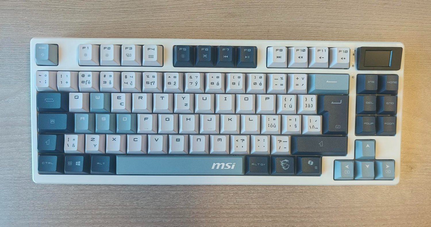 POŠKOZENÝ OBAL - MSI herní klávesnice FORGE GK600 TKL Sky/ bezdrátová 2,4GHz+BT/ mechanická/ RGB/ USB-C/ display/ CZ+SK layout