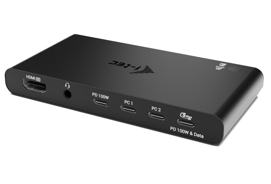 i-tec KVM dokovací stanice pro dva hositele, 4K HDMI, 3x USB-C, 2x USB-A, Power Delivery 2x 100W