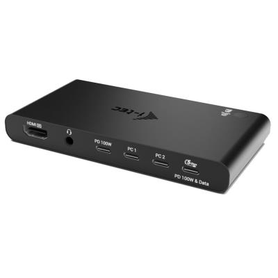 i-tec KVM dokovací stanice pro dva hositele, 4K HDMI, 3x USB-C, 2x USB-A, Power Delivery 2x 100W