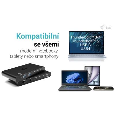 i-tec KVM dokovací stanice pro dva hositele, 4K HDMI, 3x USB-C, 2x USB-A, Power Delivery 2x 100W