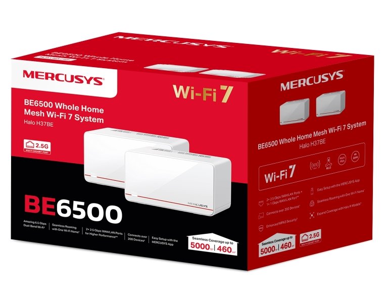 TP-Link Mercusys Halo H37BE(2-pack) WiFi systém, WiFi 7, BE6500, 2x 2,5GWAN/LAN, 1x GWAN/GLAN, 2ks v balení