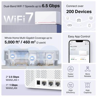 TP-Link Mercusys Halo H37BE(2-pack) WiFi systém, WiFi 7, BE6500, 2x 2,5GWAN/LAN, 1x GWAN/GLAN, 2ks v balení