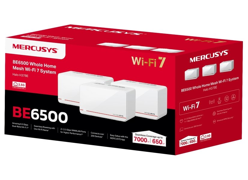 TP-Link Mercusys Halo H37BE(3-pack) WiFi systém, WiFi 7, BE6500, 2x 2,5GWAN/LAN, 1x GWAN/GLAN, 3ks v balení
