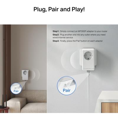 Mercusys MP300P KIT AV600 Powerline Starter KIT, 1x LAN, průchozí zásuvka, 2ks v balení