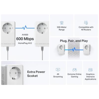 Mercusys MP300P KIT AV600 Powerline Starter KIT, 1x LAN, průchozí zásuvka, 2ks v balení