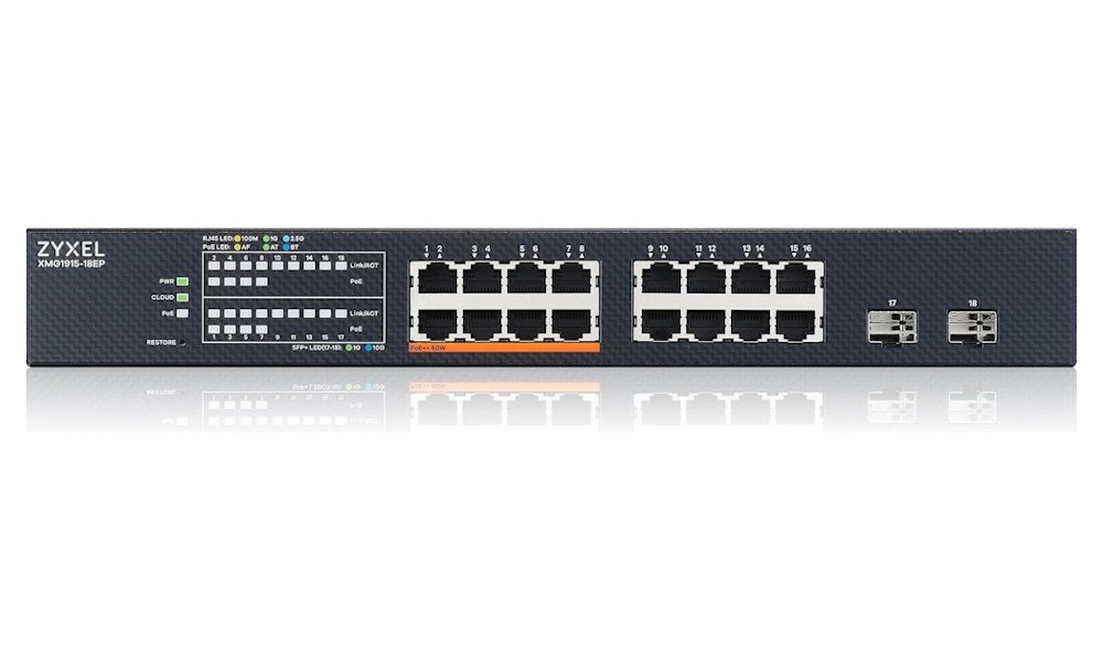 Zyxel XMG1915-18EP, 16-port 2.5GbE, 2 SFP+, 8 x PoE++ 180W  Smart Switch, hybird mode, standalone or NebulaFlex Cloud