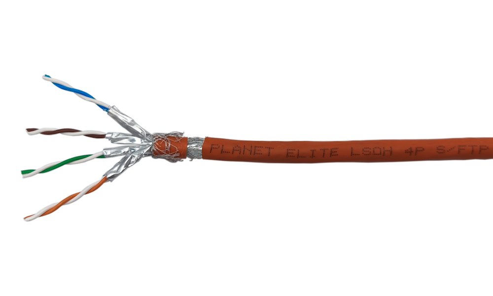 PLANET kabel SFTP, drát, Cat 6A, 4p, 500MHz, B2cas1d1a1 LS0H, stíněné páry, Planet Elite, oranžový, Dca, 420m