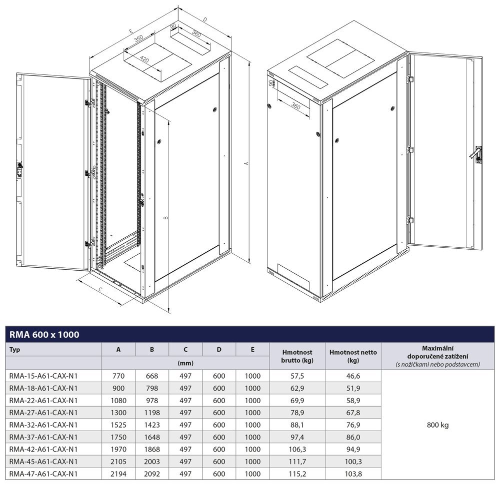 Triton 19" rozvaděč stojanový 18U/600x1000 RAL7035, šedá