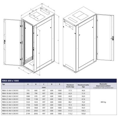 Triton 19" rozvaděč stojanový 15U/600x1000 RAL7035, šedá