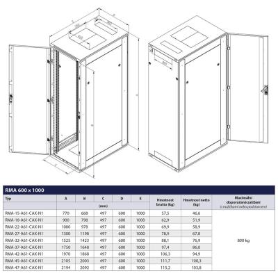 Triton 19" rozvaděč stojanový 42U/600x1000 RAL7035 šedá
