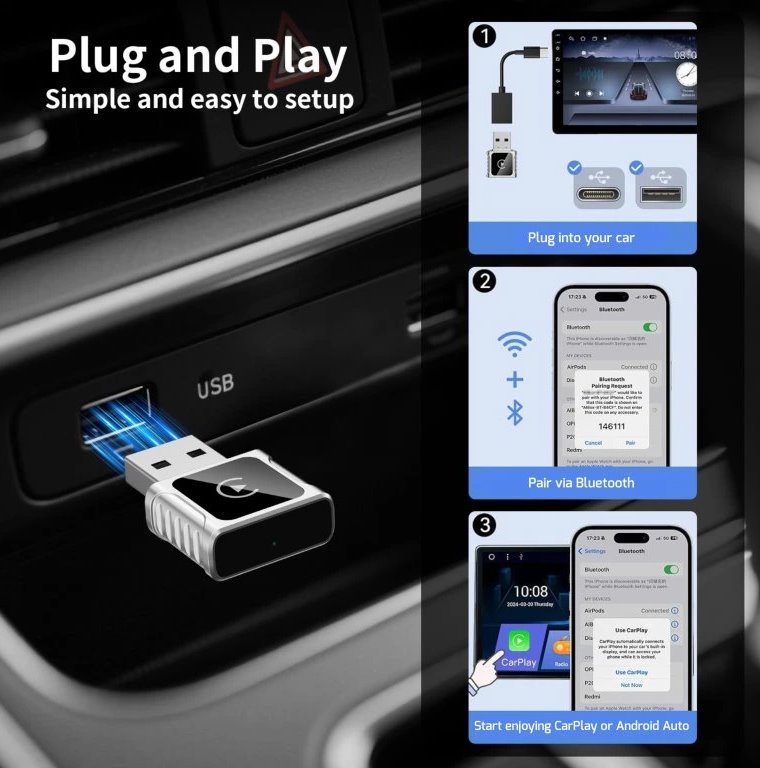 Swissten  Carlink Adapter - Apple Carplay / Android Auto (+ Adapter Usb-A / Usb-C)