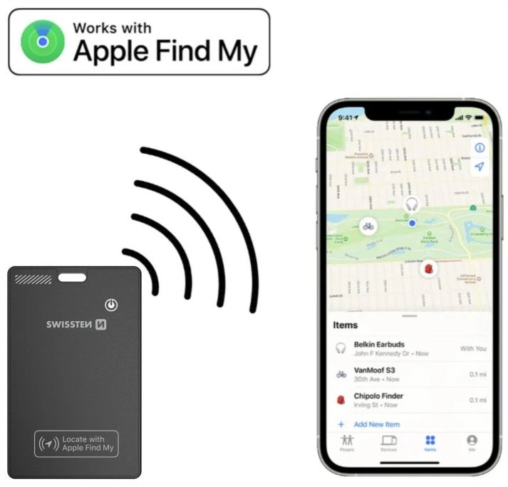 Swissten  Find Card Chytrý Lokátor S Funkcí Apple Find My Černý