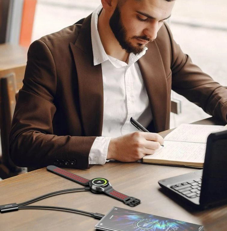 Swissten  Magnetický Kabel 2V1 Pro Samsung Galaxy Watch A Usb-C, Usb-C (Usb-A) 1.2 M Černý