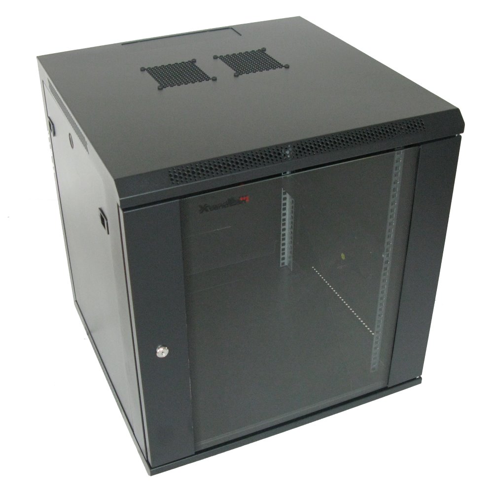 XtendLan 12U/600x600, na zeď, jednodílný, skleněné dveře, černý